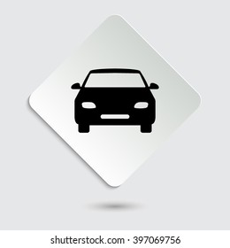 Car - black vector icon  on a paper button
