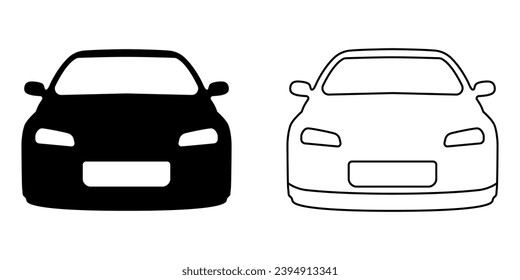 Icono de vector negro del coche. Iconos del vector de contorno del coche. Vehículo sobre un icono plano de fondo blanco. Vector de forma de auto. Un conjunto de dos coches para viajes y placer.