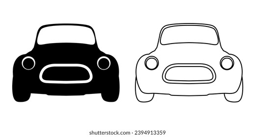 Car black vector icon. Outline car vector icons. Vehicle on a white background flat icon. Car shape vector. A set of two cars for travel and pleasure.