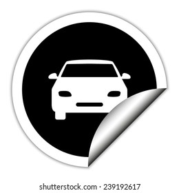 Car - black  vector icon. Round sticker.