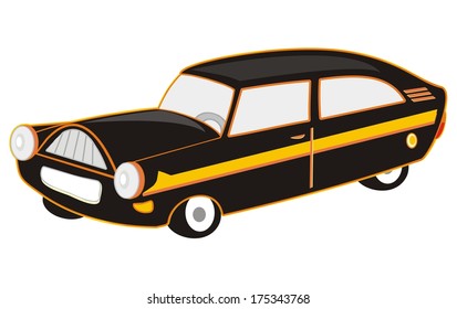 car, black and yellow colors, vector illustration, isolated object