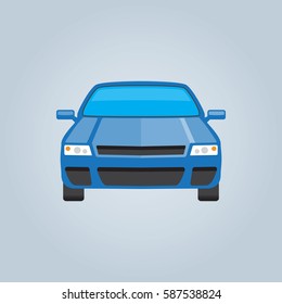 Car blue front isolated vector illustration in flat style design