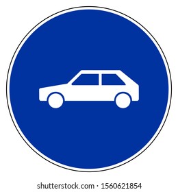 Car and blue sign on white