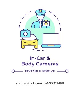 In car and body cameras multi color concept icon. Video as service. Record footage. Round shape line illustration. Abstract idea. Graphic design. Easy to use in infographic, presentation