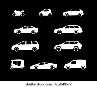 Car body configuration types. Automotive vector icons set.