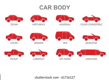 Car body icons. Vector illustration.