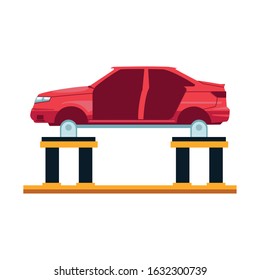 car body on car lift icon over white background, colorful design, vector illustration