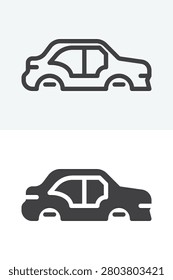 Car body repair line and solid icon set. Editable stroke vector sign symbol with outline and filled icon versions for dent removal, bodywork, and auto service.