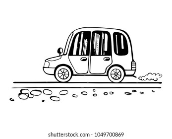 The car in the body wagon goes on the road. Sketch styled for children drawing