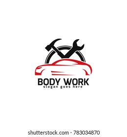 Car Body Work Logo Illustration. Car repair icon template, flat style logo design