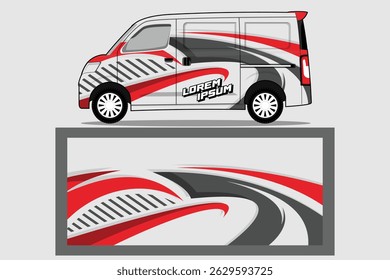 car body wrap livery decal design red color combinations with design template suitable for branding business EPS 10