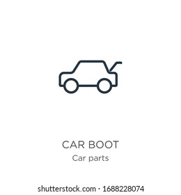 Car boot icon. Thin linear car boot outline icon isolated on white background from car parts collection. Line vector sign, symbol for web and mobile