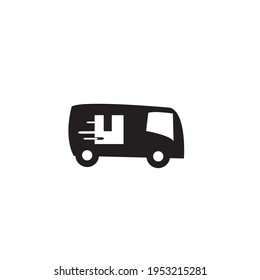 Car with box as symbol of fast delivery shipping logo icon 