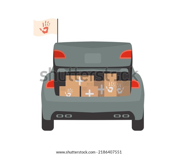 Car with boxes for humanitarian aid.\
isolated. vector\
illustration.
