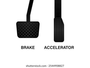 Freno de coche y pedal del acelerador. Ilustración vectorial. 