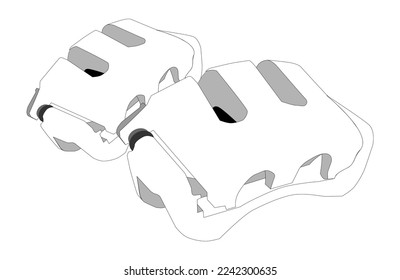 Línea vectorial de las pinzas de freno de coche sobre fondo blanco