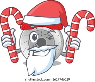 Car brake Cartoon character in Santa costume with candy