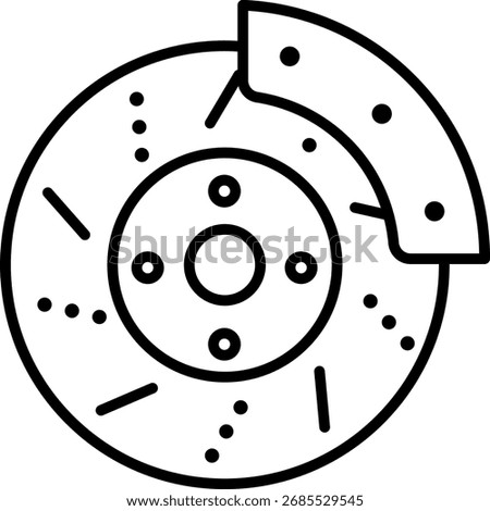 Car Brake Disc and Caliper Icon, Auto Part Outline