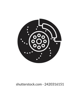 Diseño del icono del disco del freno de coche, símbolo del disco de freno, aislado en la ilustración del vector de fondo blanco