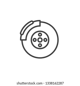 Car brake disc line icon. linear style sign for mobile concept and web design. Brake shoe outline vector icon. Symbol, logo illustration. Pixel perfect vector graphics