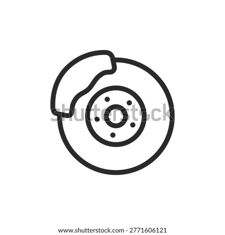 Car brake disc, linear style icon. brake disc used in automotive braking systems. Editable stroke width.