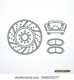 Car brake disc and brake pads icon set. Vector illustration