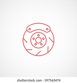 Car Brake Disc Red Line Icon On White Background