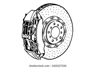 Car brake disc - vector illustration - Out line
