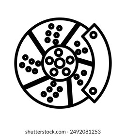 Disco de freno de coche con el icono de la pinza de freno marca de logotipo lineal en blanco y negro