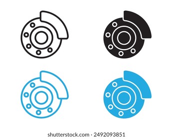 Car brake disk with caliper icon black and white vector outline sign