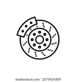 Car brake disk with caliper icon Simple thin outline