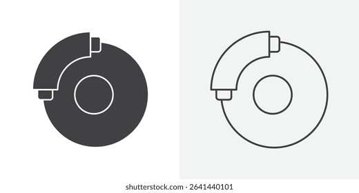 Car brake disk with caliper icon Line graphics illustration