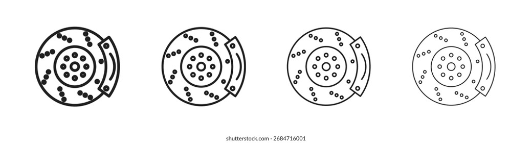 Disco de freio de carro com ícone de calibre Conjunto de esboços de arte de vetor de linha fina plana