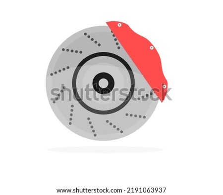 Car brake disk, Disc brake of the vehicle for repair, in process of new tire replacement logo design. Car brake disc and red caliper  vector design and illustration.