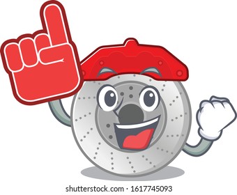 Car brake mascot cartoon style holding a Foam finger