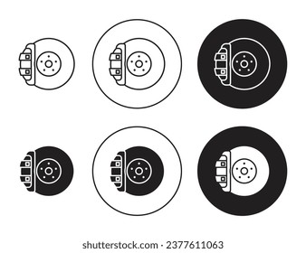conjunto de iconos de la pastilla de freno de coche. símbolo del vector del freno de automóvil en negro relleno y delineado.