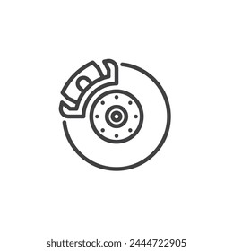 Car Brake Service line icon. linear style sign for mobile concept and web design. Brake rotor with pad outline vector icon. Symbol, logo illustration. Vector graphics