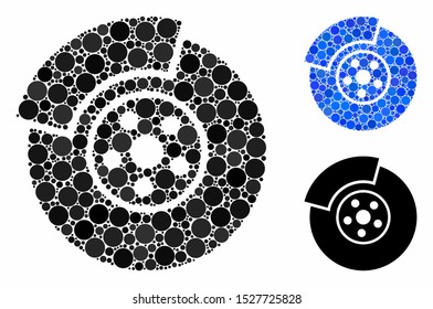 Car brakes composition of filled circles in various sizes and color tints, based on car brakes icon. Vector filled circles are grouped into blue composition.