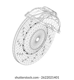 Car braking system, showcasing a detailed view of the brake disc and caliper assembly. The design highlights the intricate geometry of the disc radial pattern. Isometric view