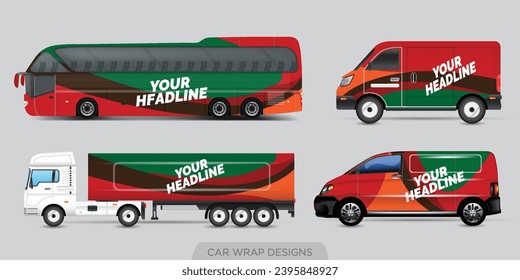 diseño de plantilla de marca de coches conjunto de autocar de autocar, autocar de autocar, cargo Van y coche comercial aislado en gris. Resumen de elementos geométricos de la tecnología de alta tecnología para la identidad de marca y la publicidad