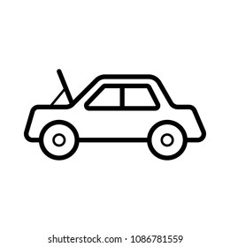 Car break down. Automobile silhouette with open hood. Flat vector illustration