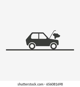 Car Break Down. Automobile Silhouette With Open Hood. Flat Vector Illustration