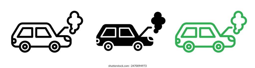 Car breakdown icon showing vehicle issues and emergency assistance, suitable for roadside services and automotive repair shops