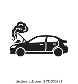 Ilustración vectorial del icono de la avería del coche que muestra el vehículo con el elemento aislado del diseño del fondo blanco de la emergencia mecánica del camino de la falla del motor de humo de la capilla abierta