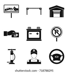 Car breakdown icons set. Simple set of 9 car breakdown vector icons for web isolated on white background