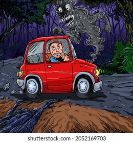 The car breakdown in the jungle at midnight