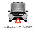 Car Breakdown with Open Hood. Broken Car. Vector Illustration. 