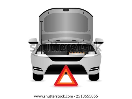 Car Breakdown with Open Hood. Broken Car. Vector Illustration. 