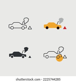 car breakdown vector icon car smoking overheated break down car fixing icon