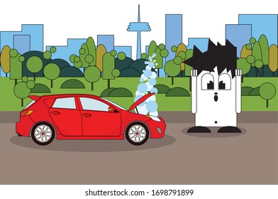 A car broke down on the road. The radiator boiled and antifreeze spilled out. Insurance event.
